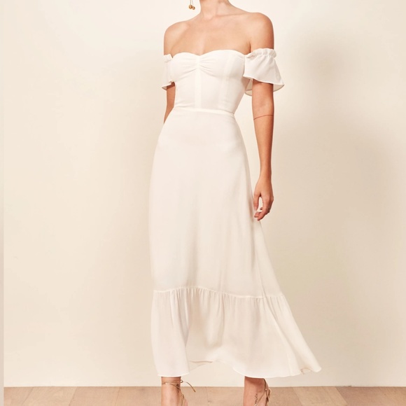Reformation Cream Off-Shoulder Wedding Dress - Picture 1 of 5